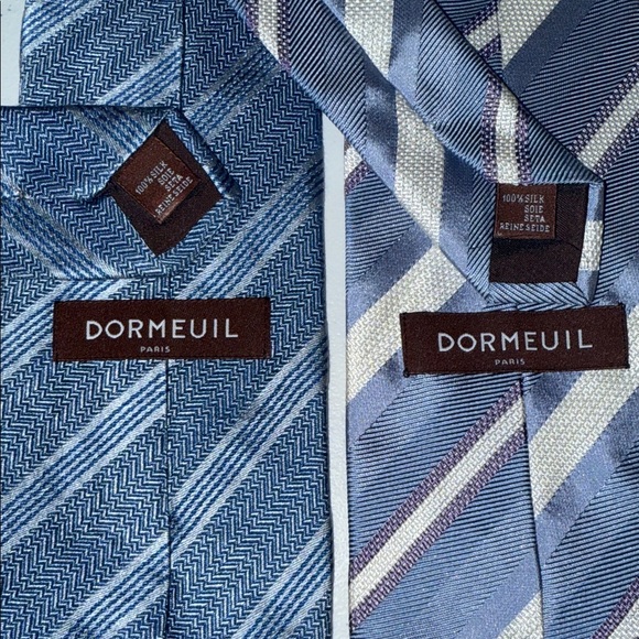 Dormeuil Paris 100% Silk Two Elegant Blue Striped Tie Set - Picture 2 of 5